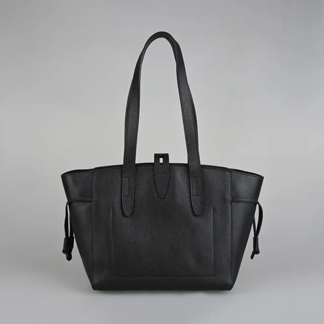 【FURLA 芙拉】FURLA NET LOGO拉鍊璇扣小牛皮肩背托特包(黑)