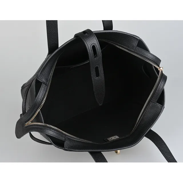 【FURLA 芙拉】FURLA NET LOGO拉鍊璇扣小牛皮肩背托特包(黑)