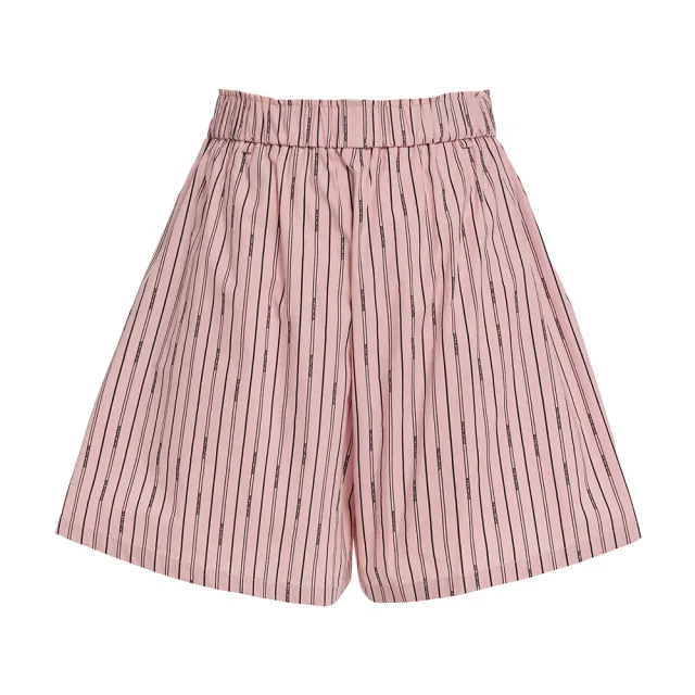 【OUWEY 歐薇】寬版直條紋中腰純棉短褲(粉；S-L；3251156006)