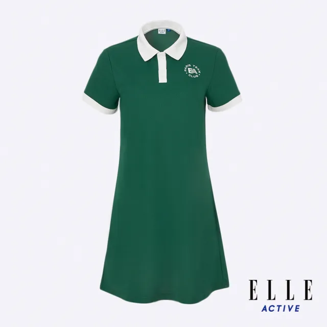 【ELLE ACTIVE】女款 簡約修身配色連身洋裝-綠色(EA24M2W2601-45)