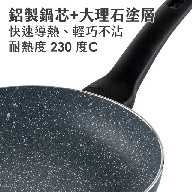 【MUHLER】歐洲 Nia 大理石不沾平底鍋  灰藍28cm / 平煎鍋 不沾鍋