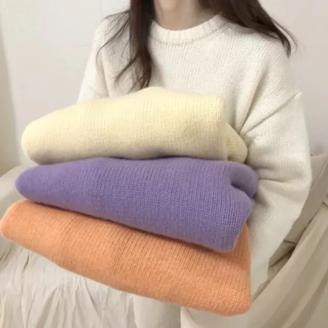 【D.studio】韓版寬鬆慵懶風圓領毛衣(針織上衣長袖上衣衣服長袖t恤保暖上衣女裝秋冬女裝發熱衣 W560)