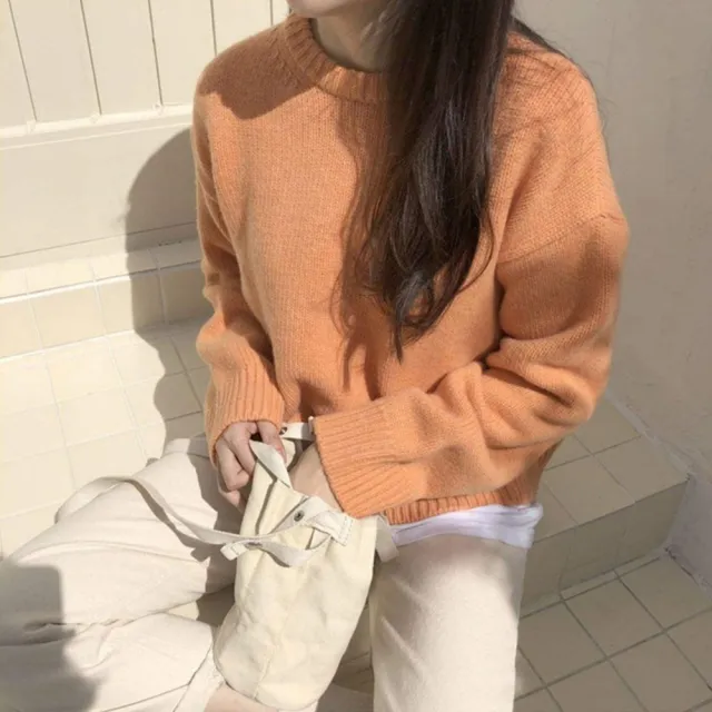 【D.studio】韓版寬鬆慵懶風圓領毛衣(針織上衣長袖上衣衣服長袖t恤保暖上衣女裝秋冬女裝發熱衣 W560)