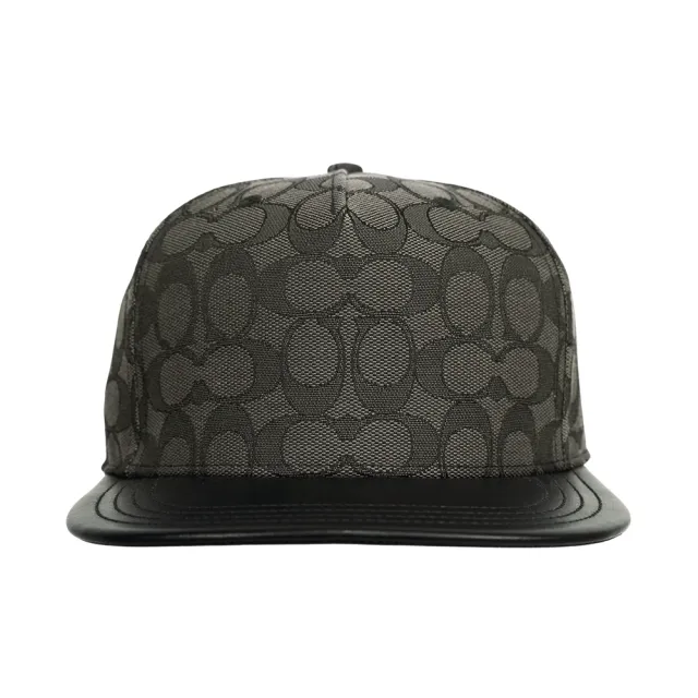 【COACH】CC Logo 緹花布及皮革棒球帽(炭灰色/黑色)
