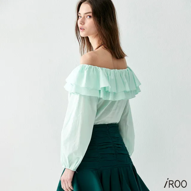 【iROO】棉質荷葉領單品上衣