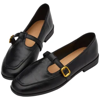 【Grace Gift】英倫金屬扣T字低跟瑪莉珍鞋(黑)