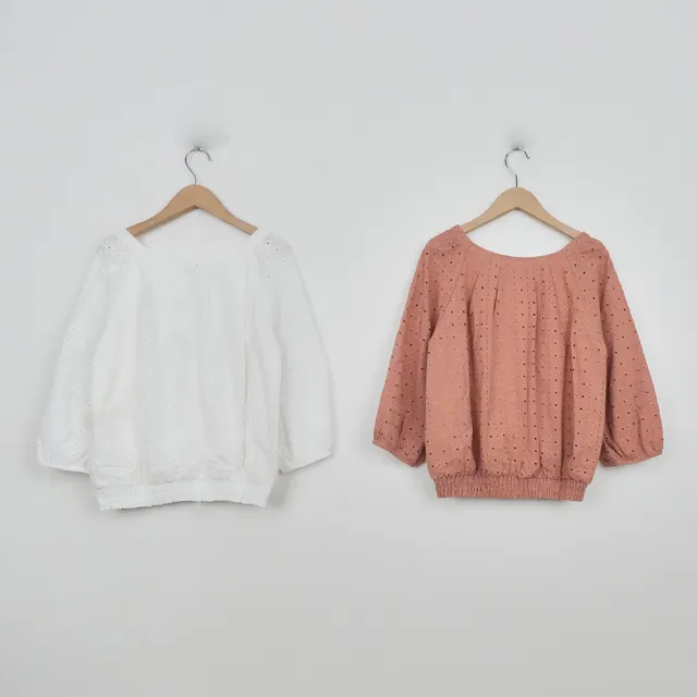 【CUMAR】棉質刺繡鏤空洞洞襯衫(白 桔)