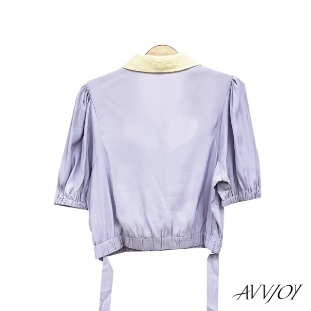 【AVVJOY 艾薇卓爾】定制扣撞布襯衣(襯 上衣 短袖 襯衫 女襯 女襯衫 短袖襯衫 G52316-1105)