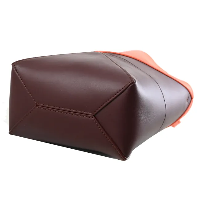 【LOEWE 羅威】Puzzle Fold mini 簡約燙金LOGO幾何拼接小牛皮手提包兩用包(橘/酒紅)