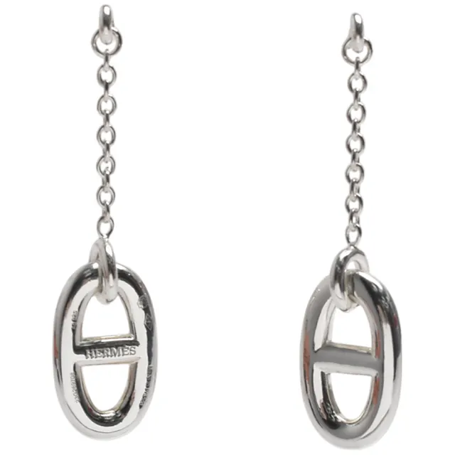 【Hermes 愛馬仕】經典Farandole豬鼻子LOGO925純銀垂墜耳環(銀色H108618B-ARG)