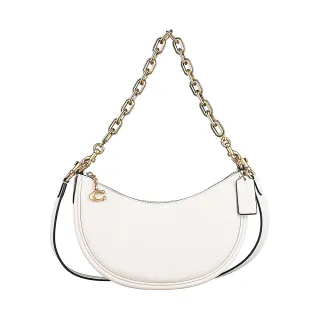 【COACH】COACH Mira吊飾金屬C字LOGO簡約素面設計牛皮拉鍊肩背斜背半月包(白)