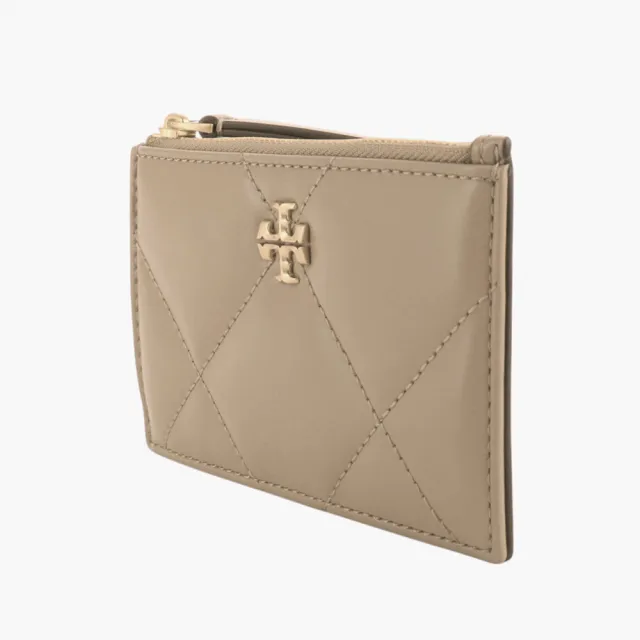 【TORY BURCH】Kira 金屬雙T 絎縫紋拉鍊零錢包(奶茶)