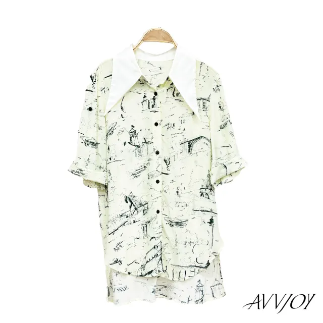 【AVVJOY 艾薇卓爾】印花七分袖襯衫(襯 上衣 短袖 襯衫 女襯 女襯衫 短袖襯衫 CLA0479TP)