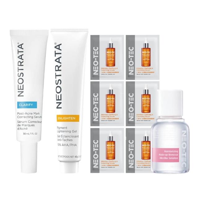 【NeoStrata 妮傲絲翠】果酸淡化痘印強強組（四重擊黑淨斑精華+果酸美白凝膠）(贈卸妝液50ml+多重酸2gmX6)