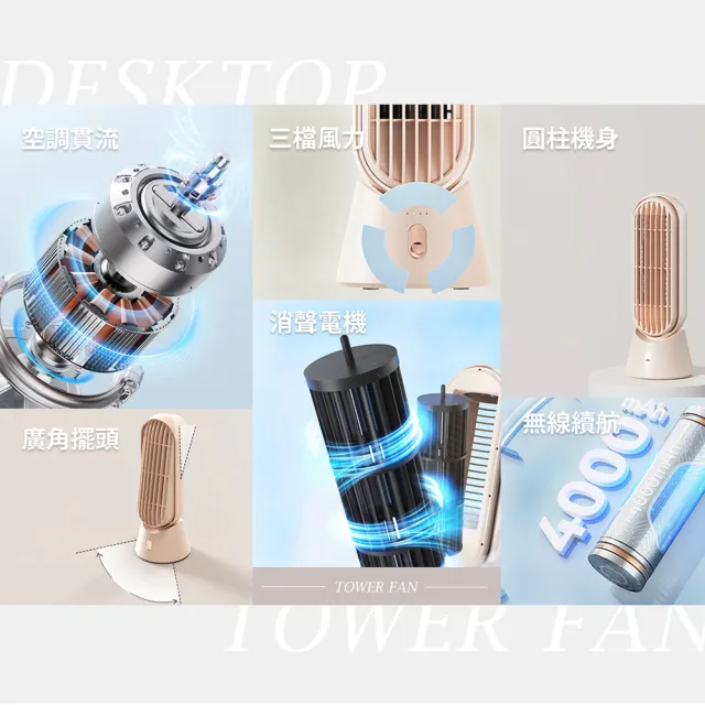 【SOTHING 向物】USB充電廣角桌面塔扇 立風(無線風扇 桌面風扇 桌扇 立扇 桌上風扇 辦公室必播)