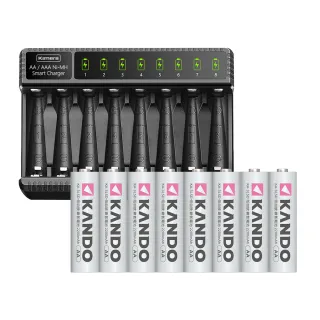 【KANDO】低自放電3號2200mAh3號8入+八槽USB充電器+送電池盒(E8充電電池組)