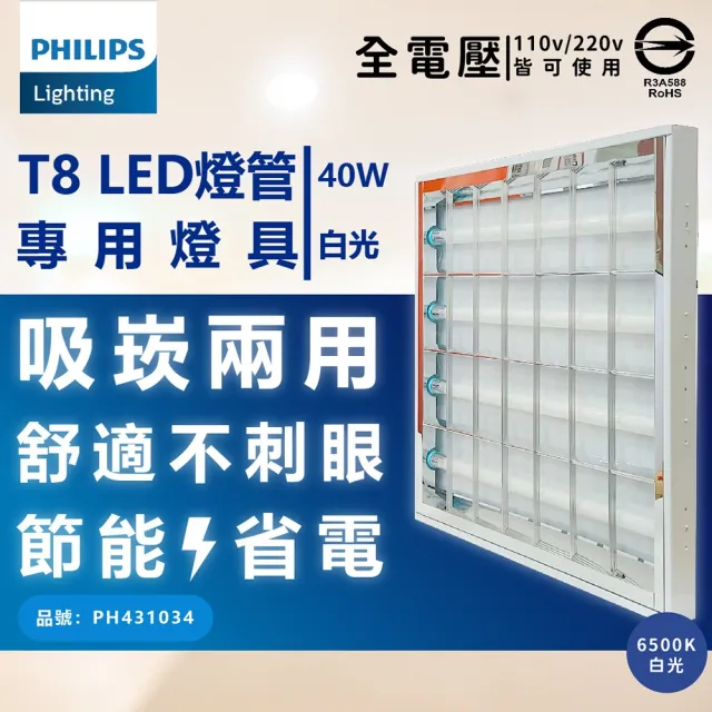【Philips 飛利浦】6入組 新款 LED 輕鋼架 TBS288 G2 40W T8 2尺燈管(白光 全電壓 輕鋼架)