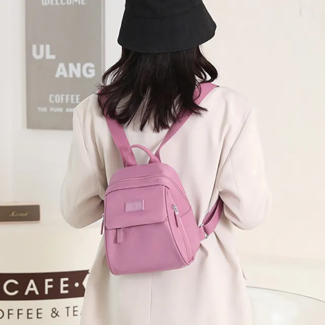 【Starshop】日系簡約多功能雙肩包 尼龍純色後背包 旅行外出迷你背包 通勤包 手提包 媽媽包 側背