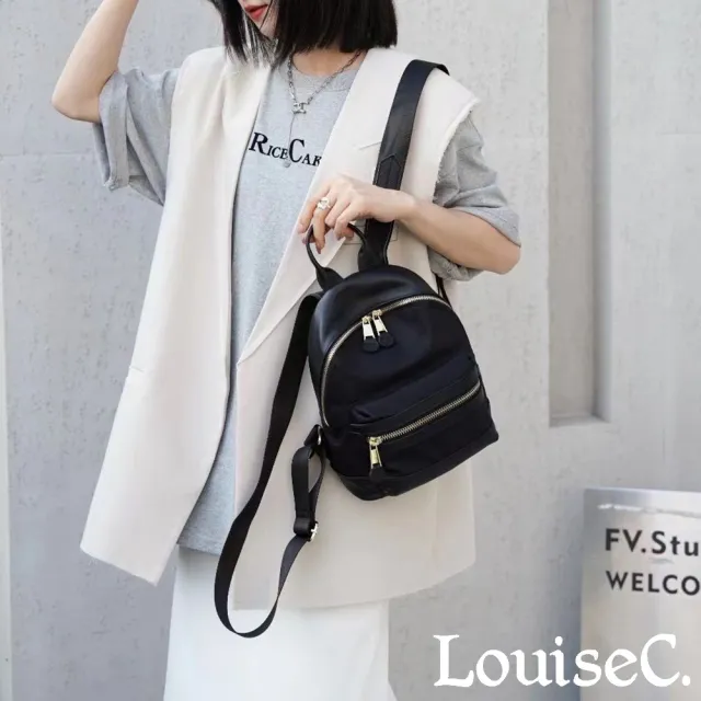【LouiseC.】Tree House 韓國水洗防水布小牛皮圓弧後背包-3色(真皮包包 CC16016)