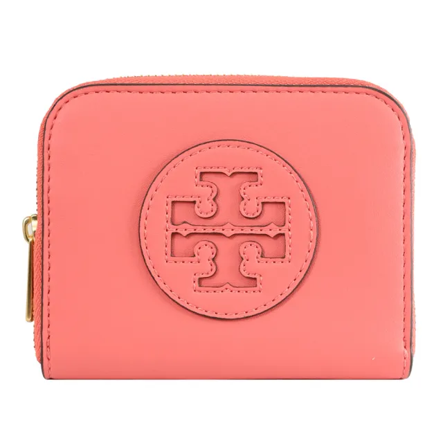 【TORY BURCH】經典雙T LOGO拉鍊信用卡證件名片零錢包(珊瑚粉)