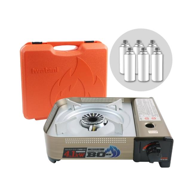 【Iwatani 岩谷】BOⅢ強火_日本FFD防風磁式瓦斯爐-4.1kw-附收納殼-搭贈6入瓦斯罐(CB-AH-41N+瓦斯罐6入)
