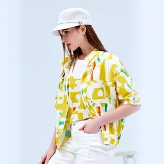 【KERAIA 克萊亞】數位萊姆幾何圖案印花五分袖外套