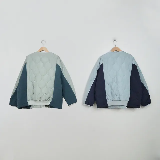 【MOSS CLUB】撞色波浪紋鋪棉保暖長袖外套(藍 灰)