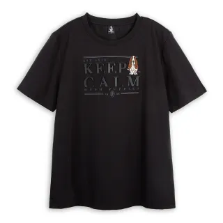 【Hush Puppies】男裝 T恤 素色立體英文刺繡狗寬版T恤(黑色 / 53111209)