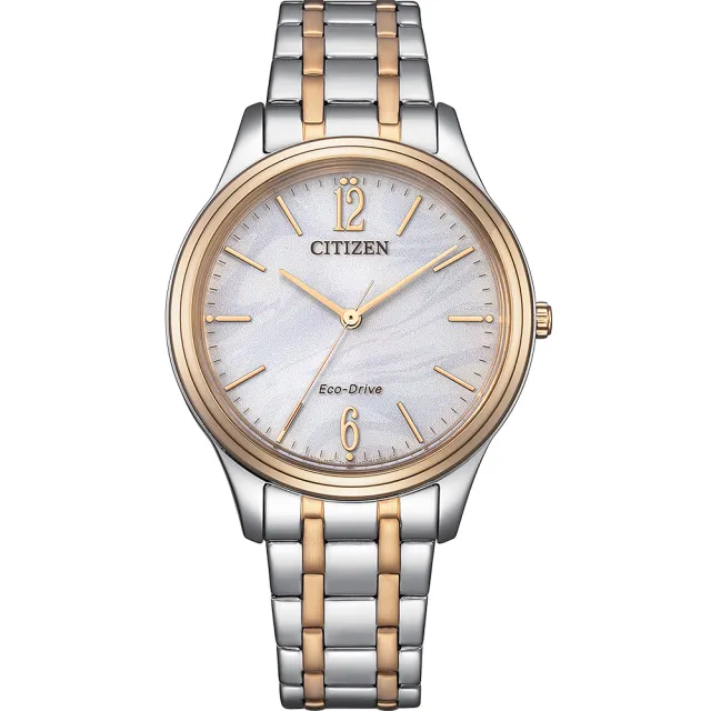 【CITIZEN 星辰】光動能大三針時尚女錶-銀x玫瑰金/34mm 520禮物 送禮 手錶(EM0416-78A)