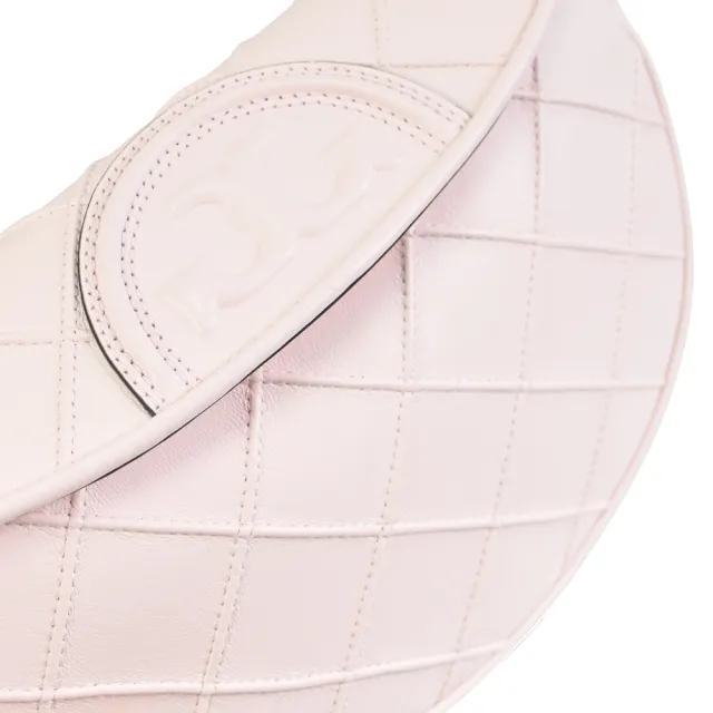 【TORY BURCH】Mini Fleming 經典雙T菱格車線翻蓋半月包兩用包(淡粉)