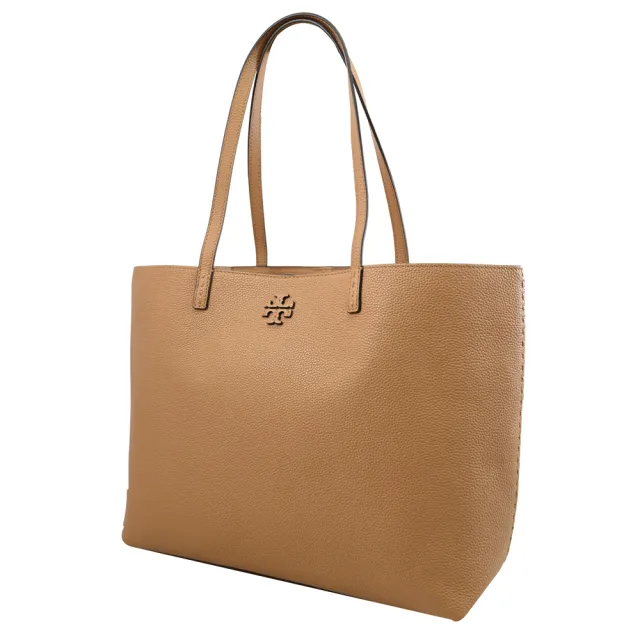 【TORY BURCH】Mcgraw 簡約雙T LOGO荔枝皮革肩背包大托特包(淺咖)