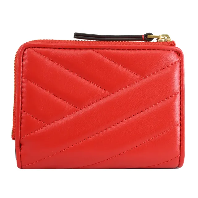 【TORY BURCH】經典雙T LOGO絎縫皮革釦式零錢短夾(紅)
