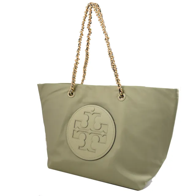【TORY BURCH】Ella 經典雙T LOGO尼龍鍊帶肩背包托特包(淺綠)