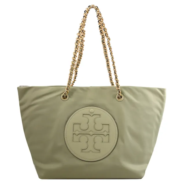 【TORY BURCH】Ella 經典雙T LOGO尼龍鍊帶肩背包托特包(淺綠)