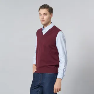 【pierre cardin 皮爾卡登】網路獨家 男款 羊毛混紡素色V領毛衣背心-酒紅色(7005461-79)