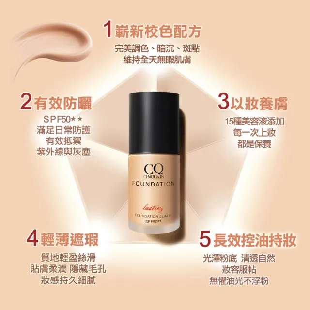 【CINQUAIN 思珂】3D光感精華粉底SPF50★★3入+贈無痕粉底刷