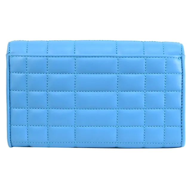【Michael Kors】TRIBECA WOC 金屬LOGO絎縫皮革翻蓋可拆鍊條三用鍊包(水藍)