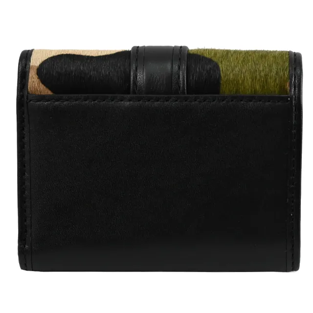 【Michael Kors】COLBY 金屬LOGO皮帶絨面拼接穿扣造型三折零錢短夾(黑)
