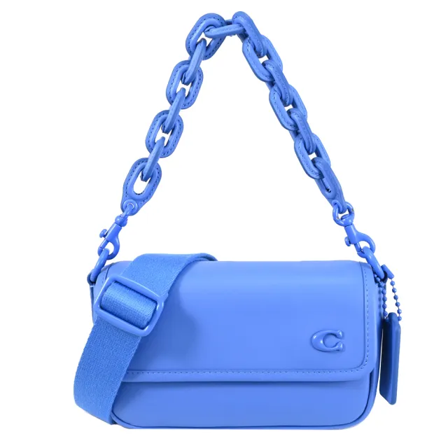 【COACH】Charter 18 經典C字LOGO寬背帶翻蓋小包兩用(藍)