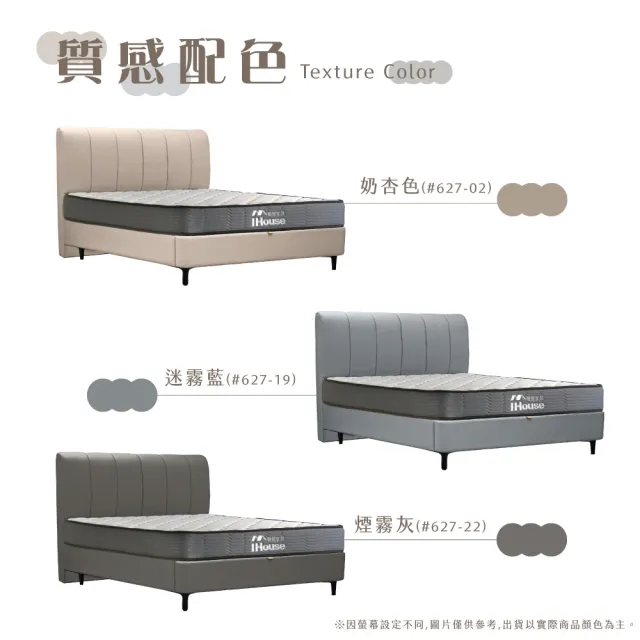 【IHouse】貝殼波堤 雙人5尺-房間三件組/床組(貓抓皮床片+常規高腳底+恆溫強化型獨立筒床墊)