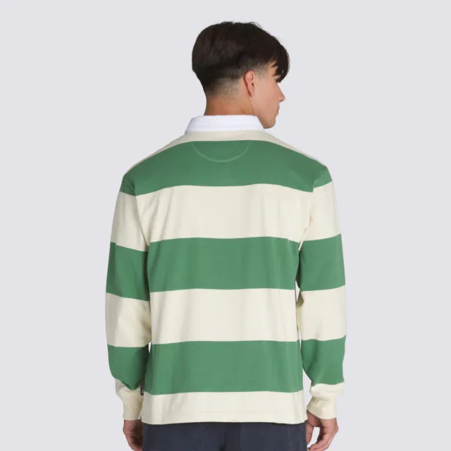 【VANS】官方旗艦 綠色/白色條紋長袖POLO衫