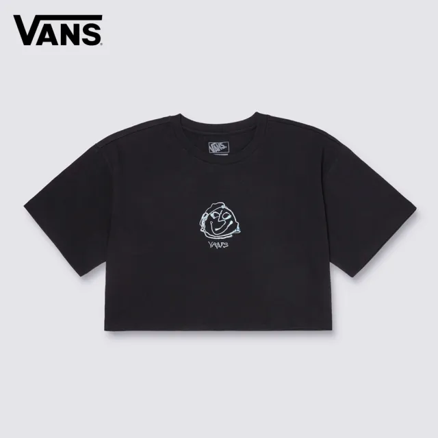 【VANS】官方旗艦 Grinning Face Relax Crop 女款黑色短袖T恤