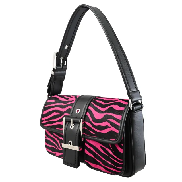 【Michael Kors】COLBY 限定金屬穿扣虎紋印花拼接翻蓋單肩包(黑桃)