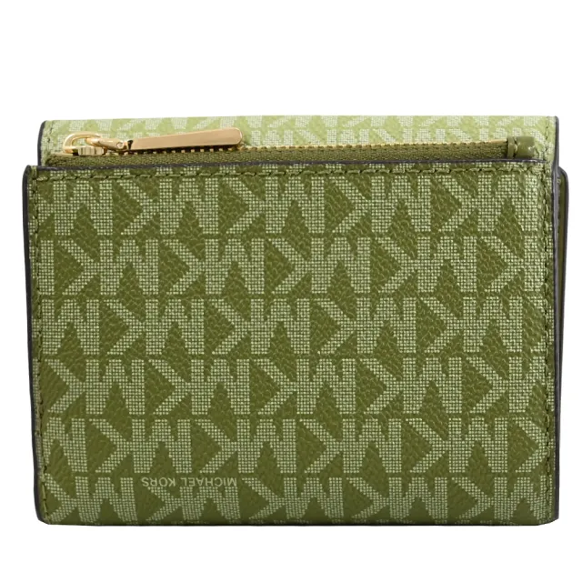 【Michael Kors】經典滿版MK LOGO信封造型三折扣式零錢短夾(橄欖綠)