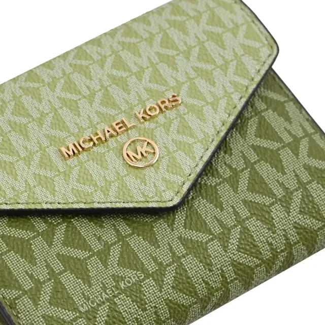 【Michael Kors】經典滿版MK LOGO信封造型三折扣式零錢短夾(橄欖綠)