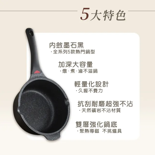 【Queen Chef】英國製 礦岩鑄造鈦合金大理石不沾鍋(24cm 雪平鍋奶鍋湯鍋 IH適用)