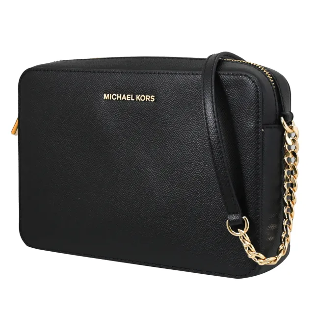 【Michael Kors】複刻版簡約經典荔枝紋鍊條方包斜背包(黑金)