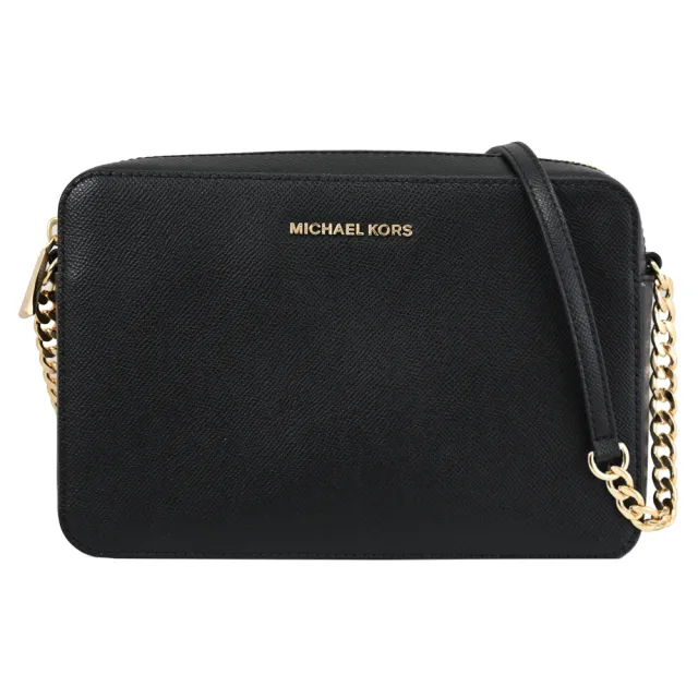 【Michael Kors】複刻版簡約經典荔枝紋鍊條方包斜背包(黑金)