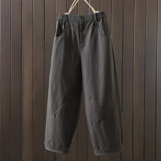 【ACheter】高腰棉麻腔調感寬鬆顯瘦休閒氣球哈倫九分長褲#124304(灰)