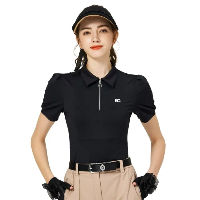 【BLKTEE GOLF】拉鍊翻領女短袖上衣-黑.墨綠(高爾夫短袖上衣 golf球衫)